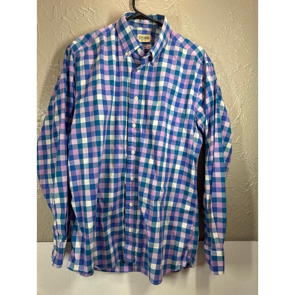 Gitman Bros Shirt Mens Pink‎ Blue Button Down Shirt Check Made In USA Size Large